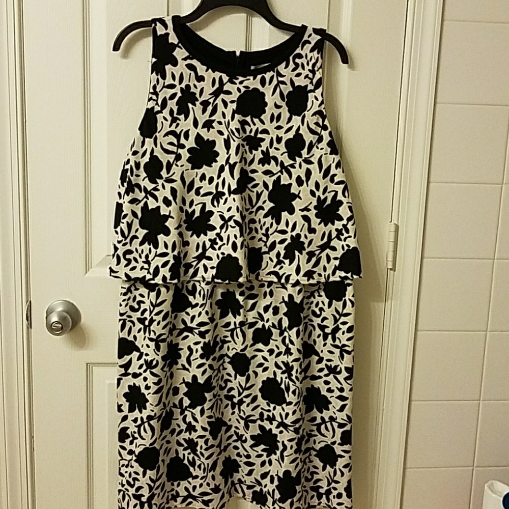 Pink, black, and white floral dress